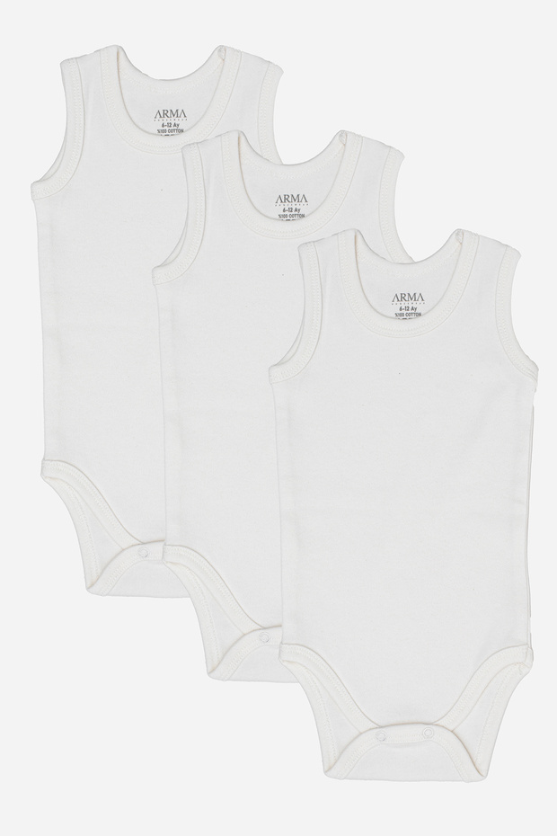 100% Organic Cotton 3-Piece White Baby Undershirt Snap Fastener Bodysuit