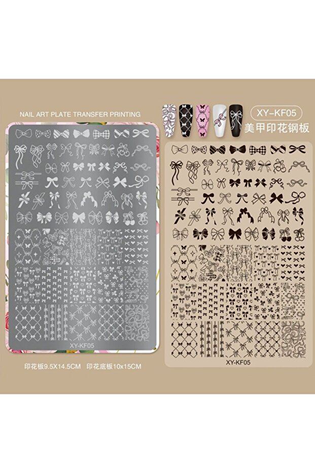 5 High-Precision Bow, Flower, Lace Checkered Nail Decal Sheets Clear-Etched Nail Art Stencil For Re.