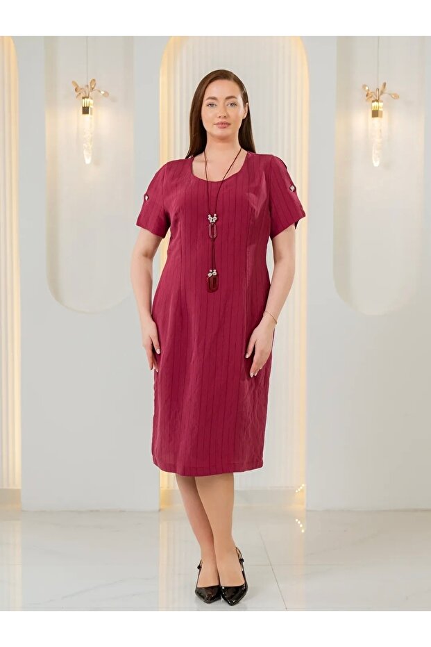 Plus Size Self-Patterned Dress with Pendant