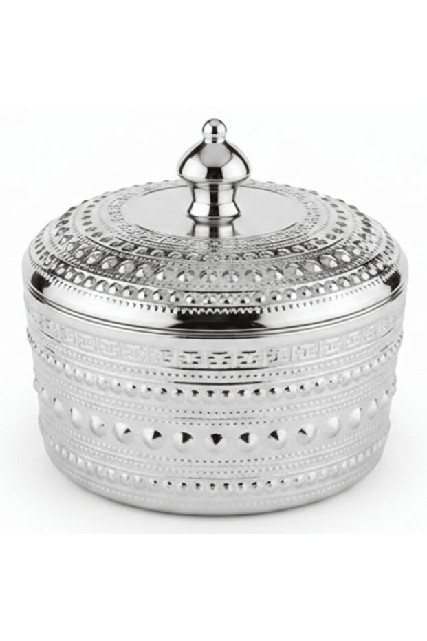 Verucci Premium White Ceramic Dates Serving Bowl with Silver Embossed Metal Exterior& Decorative Lid – 6.25 Inch