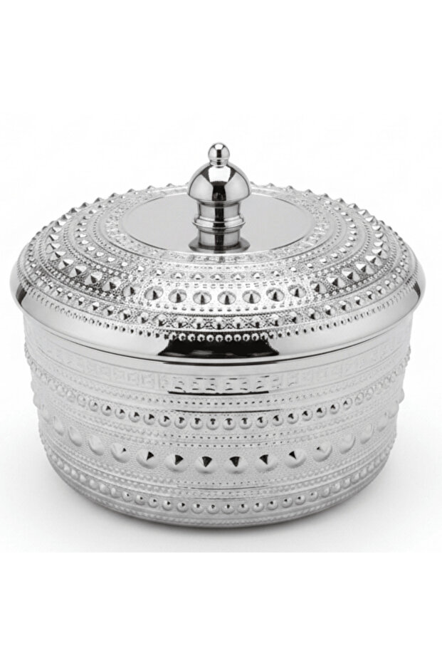 Verucci Elegant White Ceramic Dates Bowl with Silver Metal Stand & Lid – 8.5 Inch