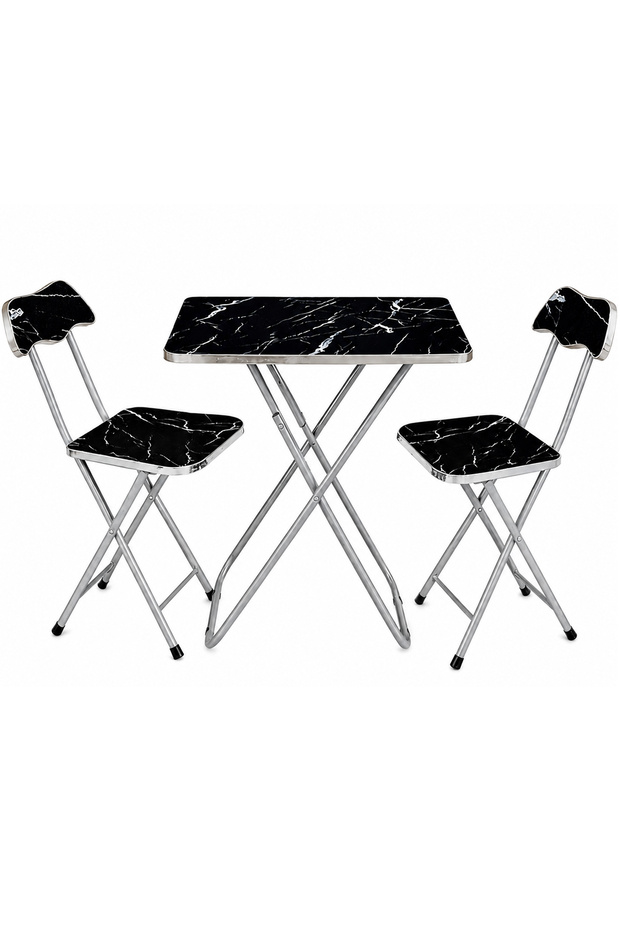 Marble Design Table and Chair [2 Chair] - Foldable Chair & Table Set with Metal Frame Dining Set for Garden Furniture | Patio Set for Balcony, Office, Camping & outdoor (70x60cm)
