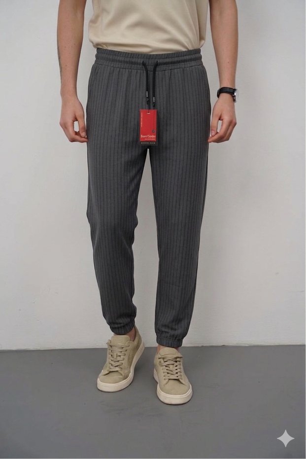 Men's Ribbed Textured Elastic Waist Slim Fit Lace-Up Sweatpants