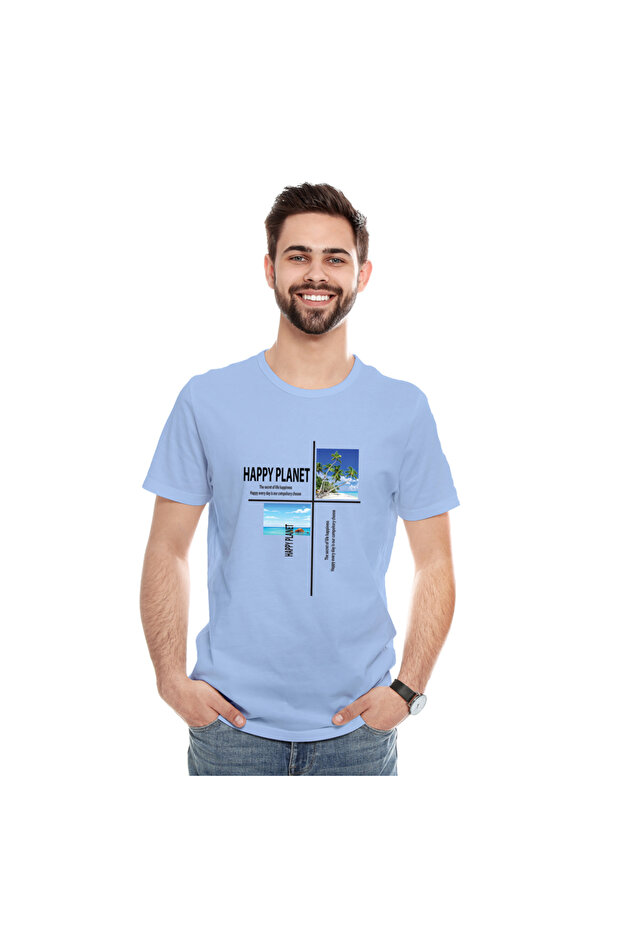 Unisex Printed Design T-Shirt (Happy Planet)| For Couple | Round Neck Regular Fit T-shirt
