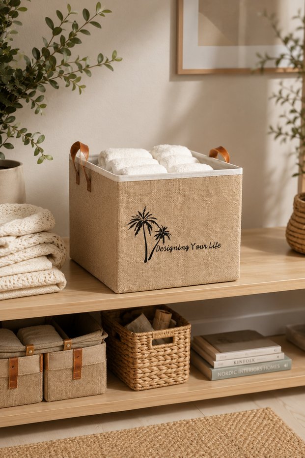 Jute Closet Organizer Storage Box 30X30X30 cm – Foldable Multi-Purpose Organizer Basket