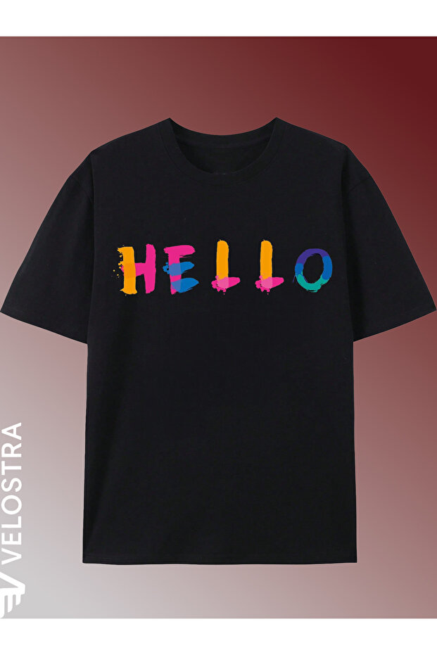 Unisex Hello Printed Special Design Oversize Comfortable Daily Use Combed Cotton T-Shirt
