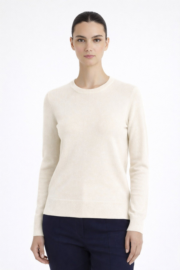 Ecru Crew Neck Women's Sweater