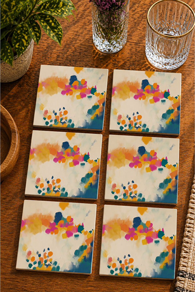 Oil Painting Look Brush Stroke Modern 6-Piece Set Coasters - Uv Printing Mdf - 10X10 cm
