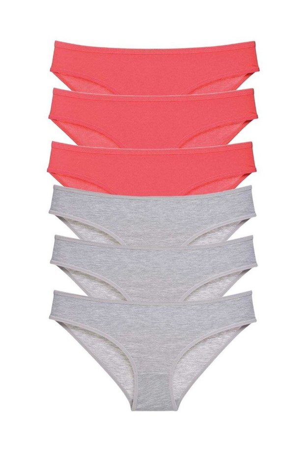 Glb-Stl41414 6 Pieces Super Eco Set Lycra Women's Slip Panties Fuchsia Gray
