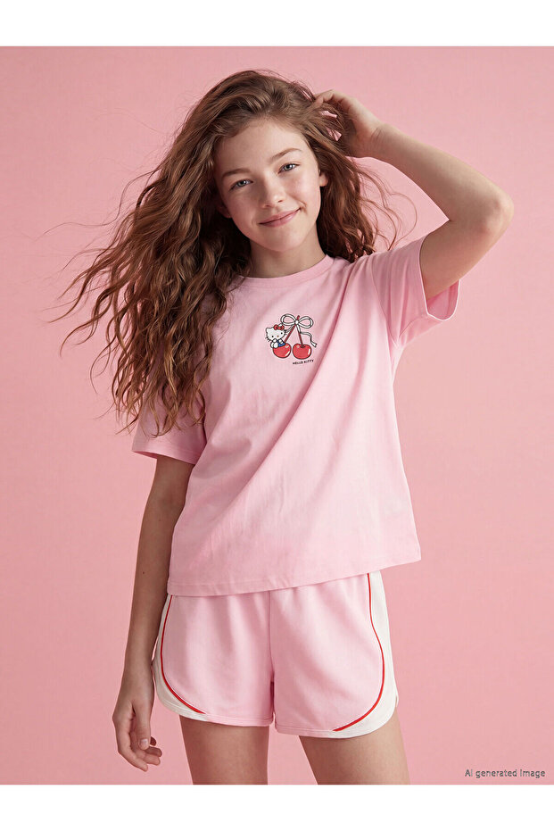 Lcw Kids Pink Printed Girls' Shorts Set