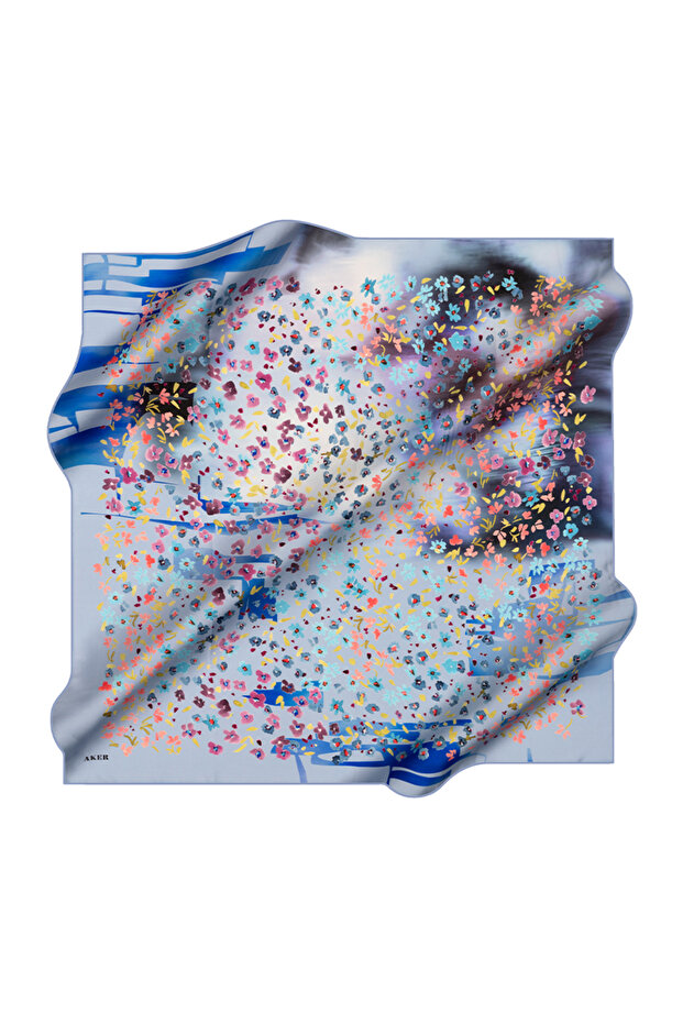 Blue 90X90 Silk Cotton Scarf