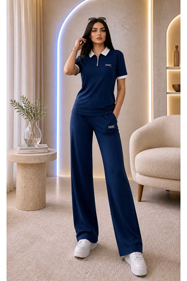 Valeria Indigo Double Set Palazzo Compact Fabric Modal Fabric Trouser Set (Soft Fabric and Non-Pilling)