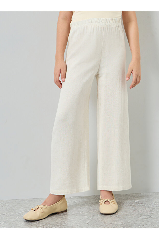 Girls Beige Wide Leg Viscose Blend Pants