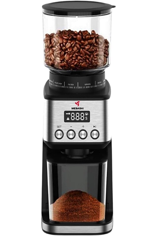 Coffee Grinder | Black Steel | 350g Capacity, Low Noise, Belt Driven System, Fine Particle Grinding (ME-CG2293)(180W)