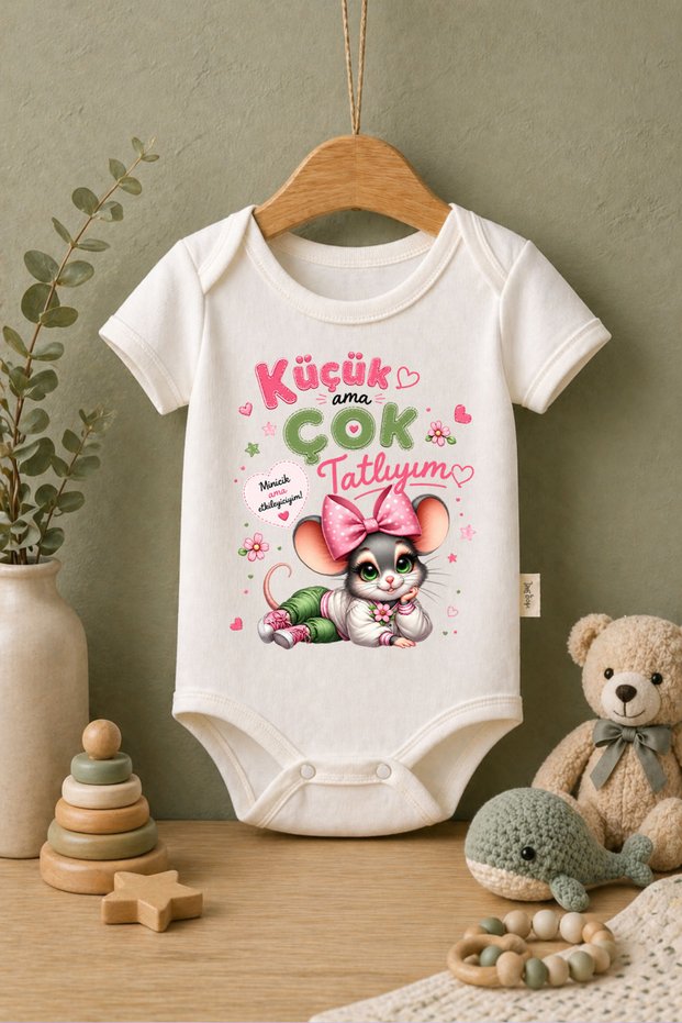 Baby Bodysuit with the Text "I'M Small but Very Sweet" Printed 100% Cotton Strap Sleeve Bodysuit (Newborn & Baby)