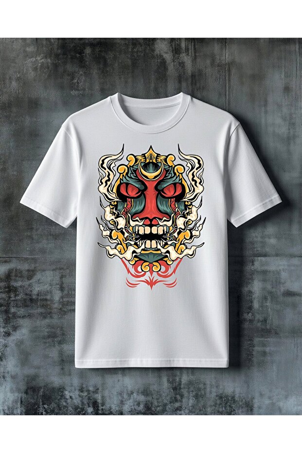 Demon Head Ornamental Printed Oversize T-Shirt