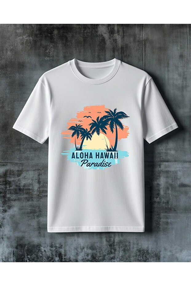 تي شيرت كبير الحجم مطبوع عليه aloha hawaii paradise