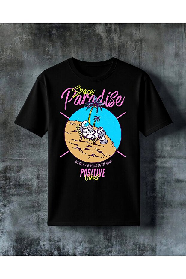 Space Paradise Astronaut Moon Printed Oversize T-Shirt