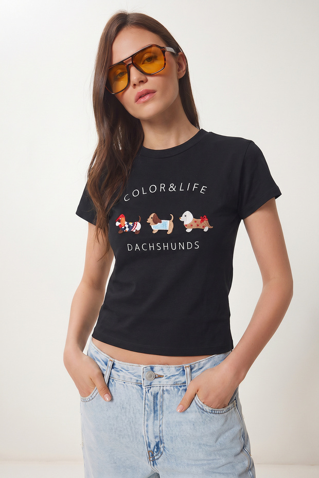 Embroidered Cotton Knitted T-Shirt Lcr0127 Dark Blue