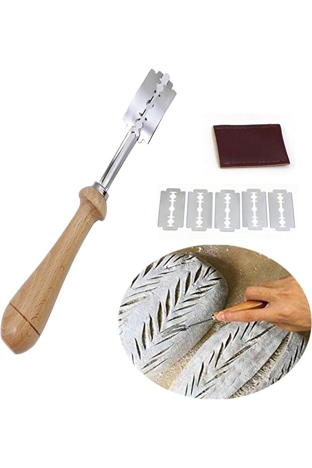 1 Set Wooden Handle Sourdough Bread Scoring Lame Bread Slashing Tool Oval Wicker Proofing Basket The
