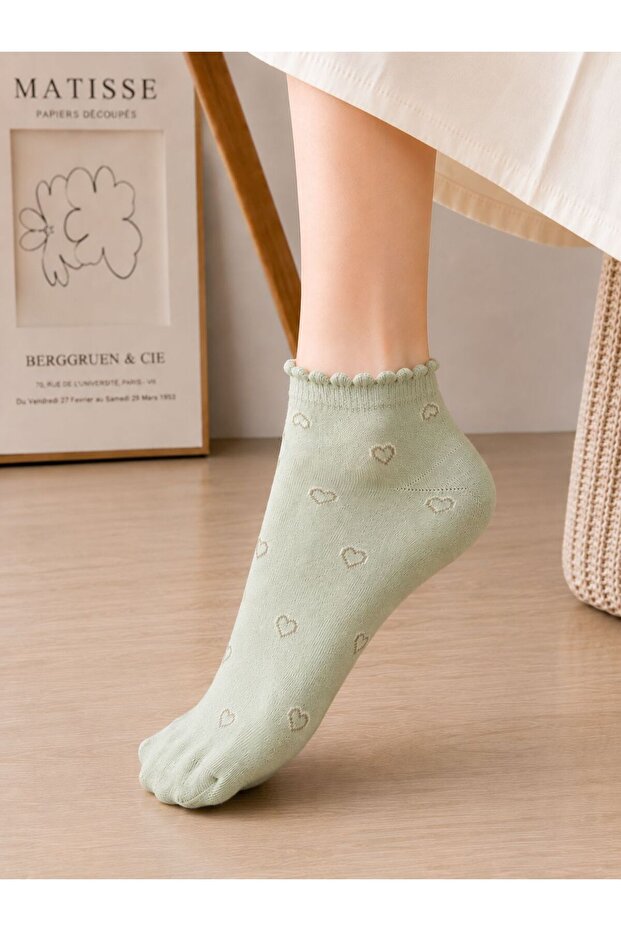 8' Heart Patterned Booties Socks Set with Rubber Detail - 4