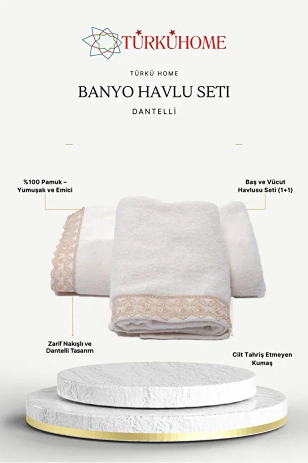 Cotton Embroidered Lace 2-Piece Head and Body Towel Set (1 Head Towel + 1 Body Towel)