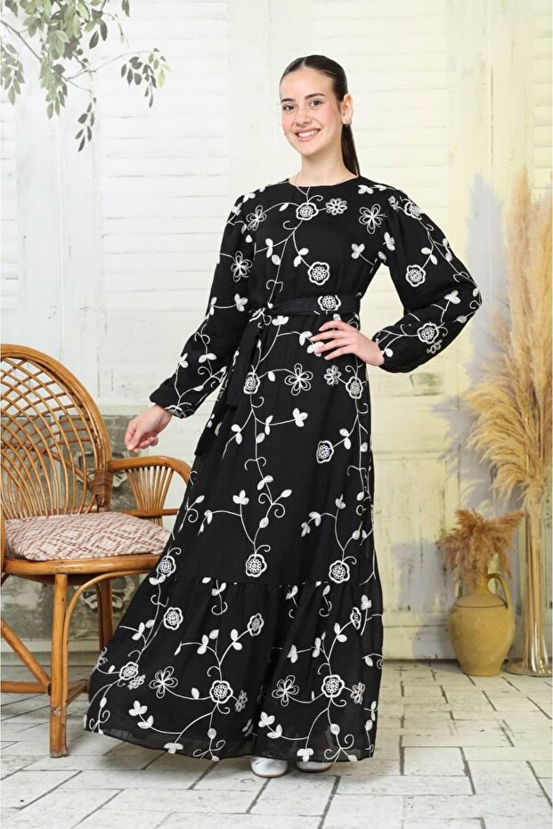 Girls' Black Tulle Belted Dress