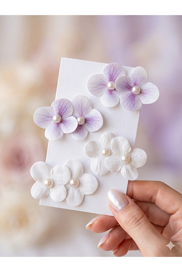 Pearl and Orchid Leaf Flower Figured Alligator Clip Buckle Set