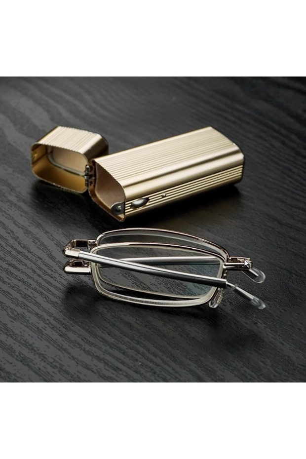 Gold 2.00 2024 Luxury Mini Folding Portable Reading Glasses Ultra Light HD Eyeglasses for Elderly An