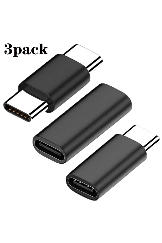 أسود (3 قطع) محول USB C إلى USB C، يستخدم لتوصيل كابلين USB-C، متوافق مع الشحن السريع.