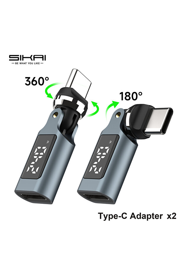 محول 540 × 2 بقوة 240 واط من النوع C 540 °   محول OTG دوار 180 درجة ° محول USB C إلى Type-C مع شاشة عرض رقمية