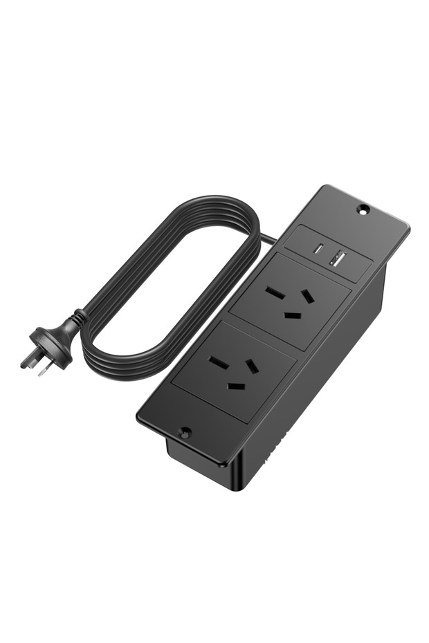 AU Plug black 1500W Recessed Power Strip 2 AC 2 USB Surge Protector AU Standard Hidden Socket Cord f