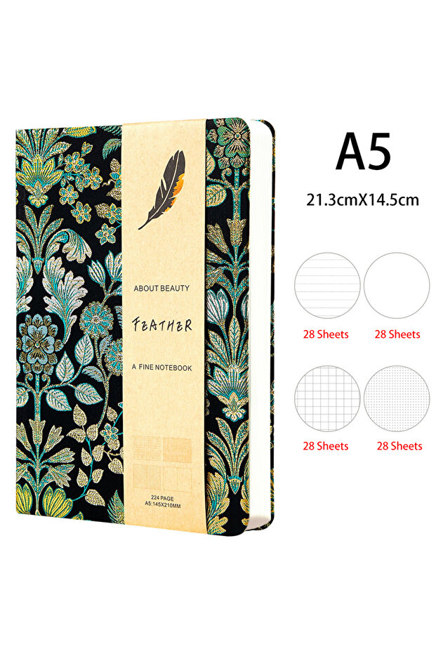 A5 1pcs A5 Notebook 4-in-1 Inner Pages 224pages Embroidery Notepad Hard Cover Planner School Station