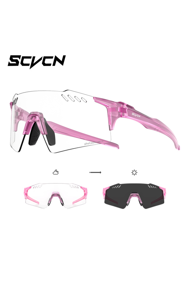 Photochromic-07 SCVCN Photochromic Hiking Eyewear Fashion Rimless Cycling Glasss Sports Running Sung