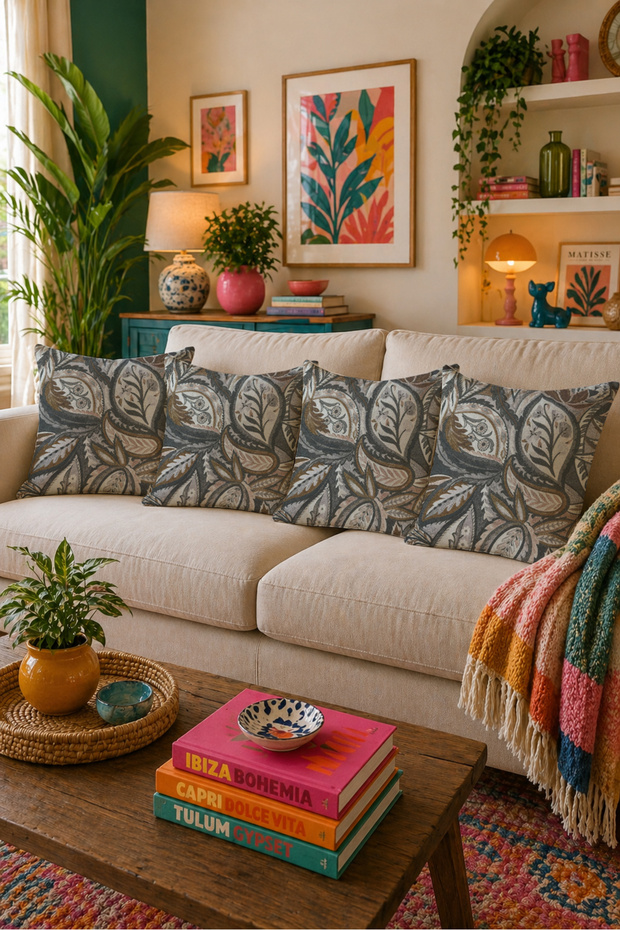 Vintage Shawl Patterned 4-Piece Throw Pillow Cover 43X43 cm Ethnic Bohemian Decorative Set