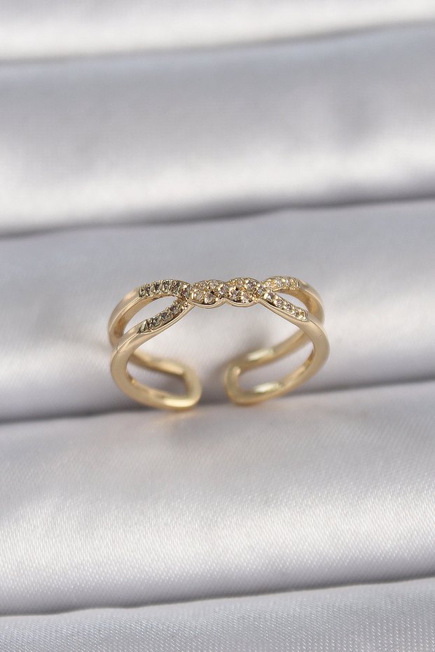 Brass Gold Color Adjustable Zircon Stone Spiral Model Women's Ring 5886 - Glst5231-3767