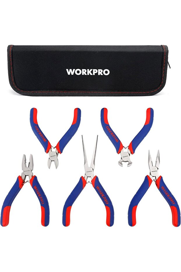 Mini Pliers Set Jewelry Pliers 5-Piece, Including Linesman Pliers, Long Nose Pliers, Diagonal Pliers, End Cutting, Needle Nose with Organizer Pouch