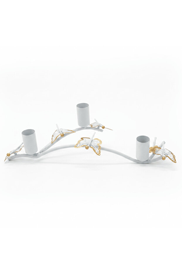 White & Gold Butterfly 3-Way Metal Candle Holder — 30 cm