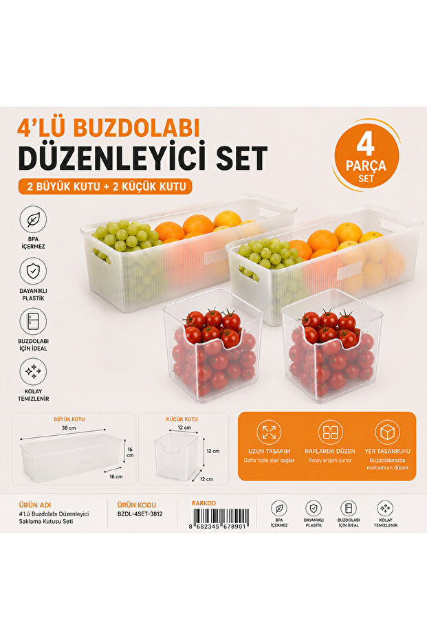 Home 4-Piece Refrigerator Organizer Storage Box Set