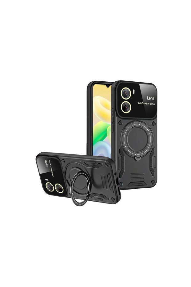 Vivo Y16 Case Joy Lens Stand Cover - Black