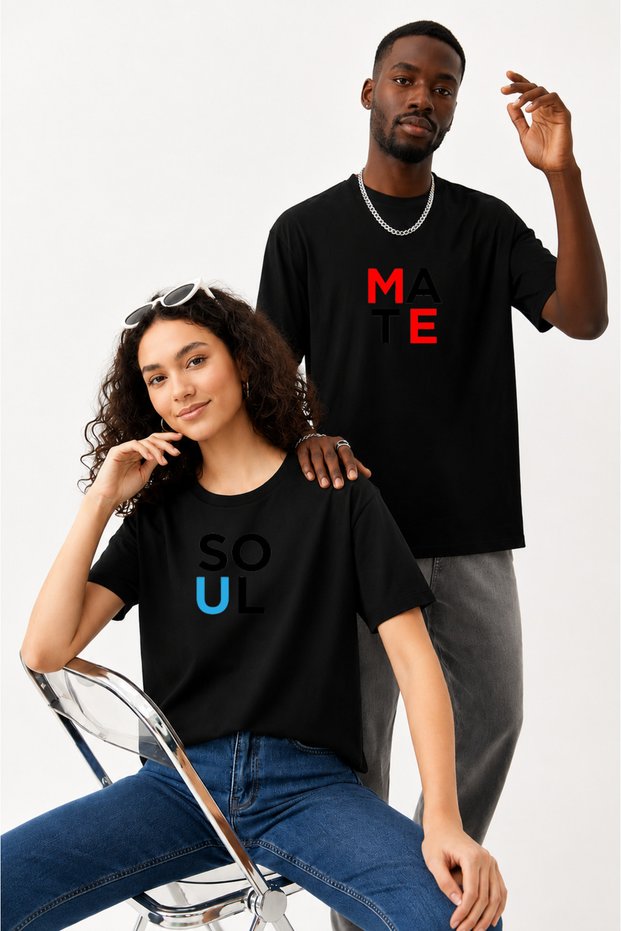 Couple Combination Men's - Women's Oversize T-Shirt 100% Cotton Printed Comfortable Fit Lover's T-Shirt Price for 2 Pieces