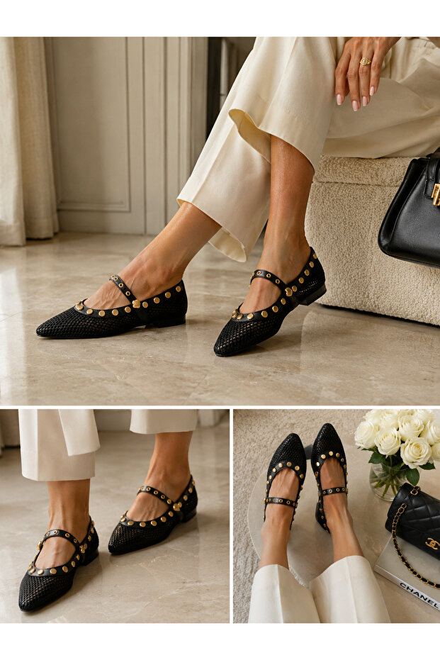 Mesh Detailed Trocled Mary Jane Ballet Shoes