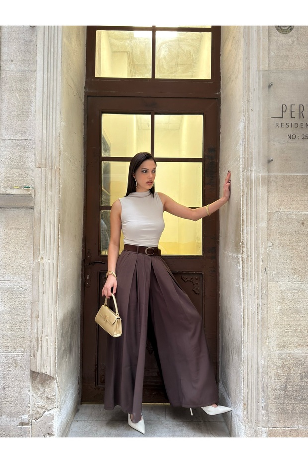 Women's Tencel Skirt-Looking Belted Pants