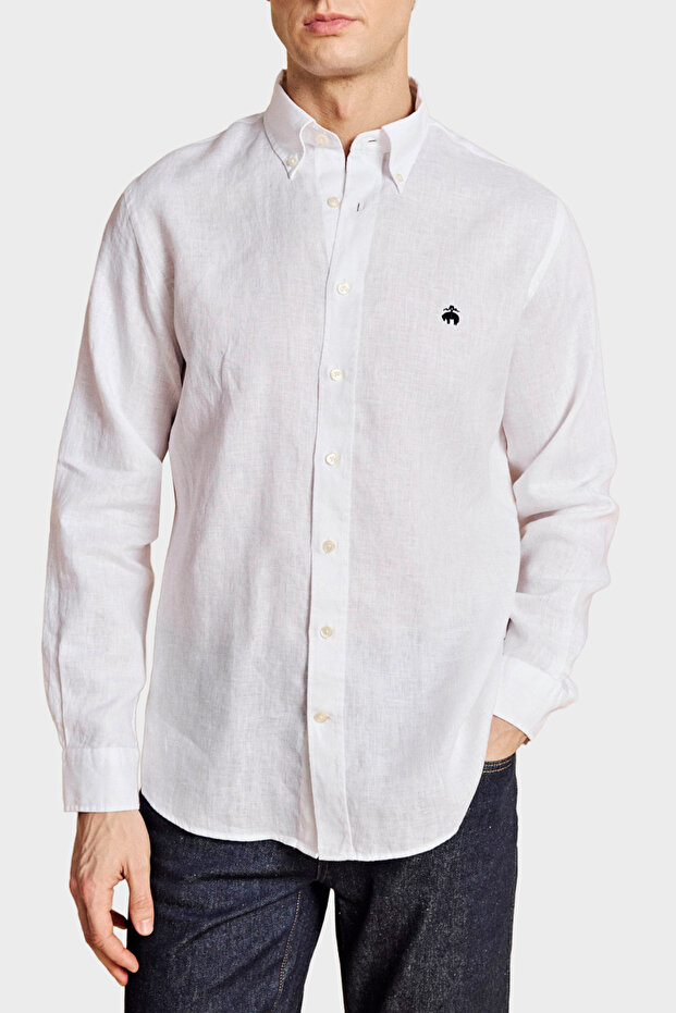 Buttoned Collar Regular Fit 100% Linen Long Sleeve Shirt Men's Shirt Bbss26Msh022100