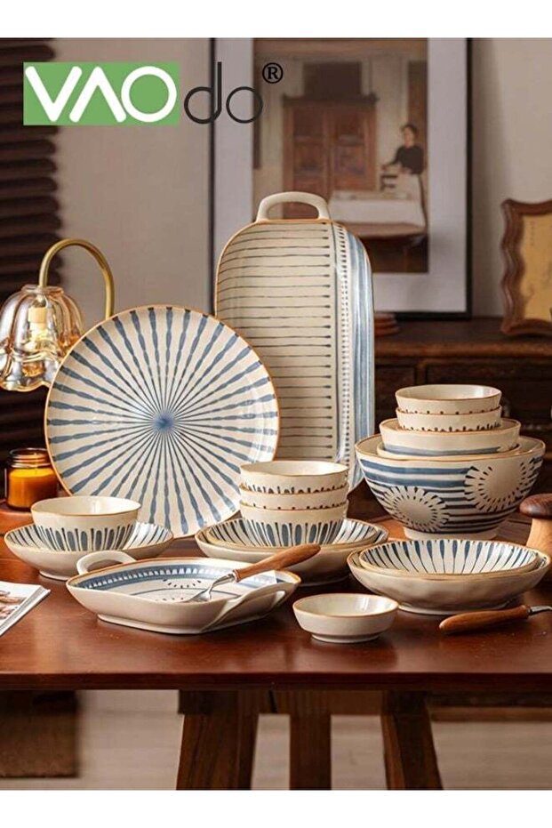 32PCS Ceramic Dinnerware Set, Bowls Spoons and Plates Set, Porcelain Dishes Set Serve for 6, Freezer