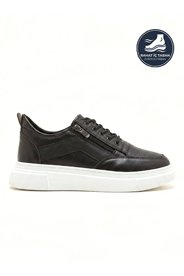 Zenit Black Men's Suede Detailed Comfortable White Thick Sole Daily Casual Shoes