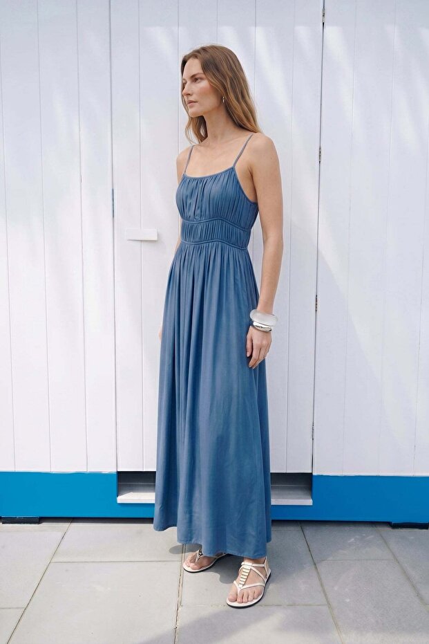 Rochie lungă cu bretele - Indigo - 3