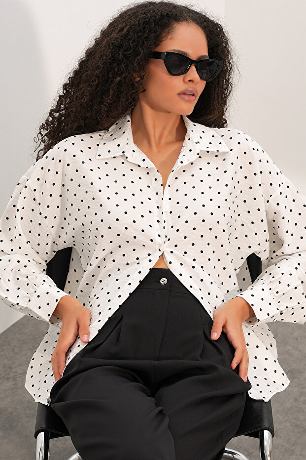 Women's Oversize Polka Dot Shirt 20392 - White