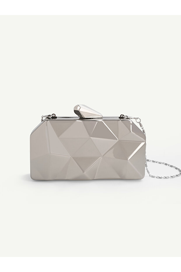 Silver Shk323 Crystal Formed, Metallic Look, Evening Dress, Clutch, Hand and Shoulder Bag