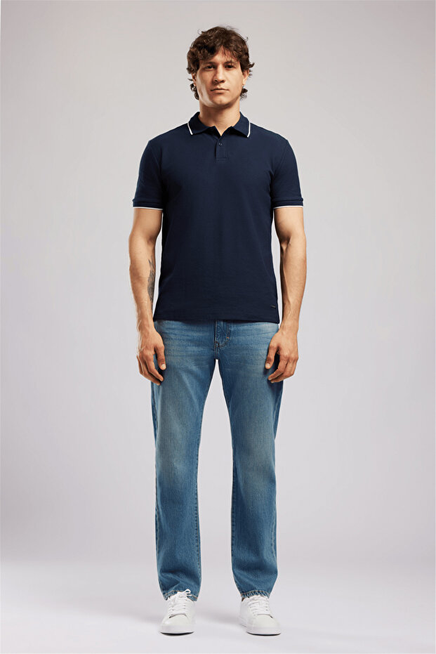 Brat Men's Regular Fit Basic Polo Neck T-Shirt Blue